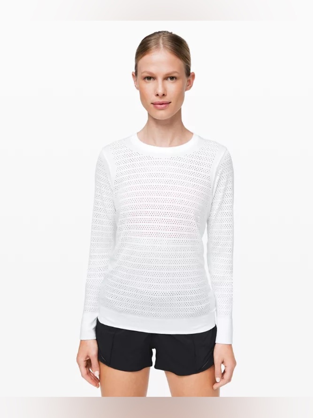Lululemon Breeze By long sleeve Squad white open hole mesh gym top sweater